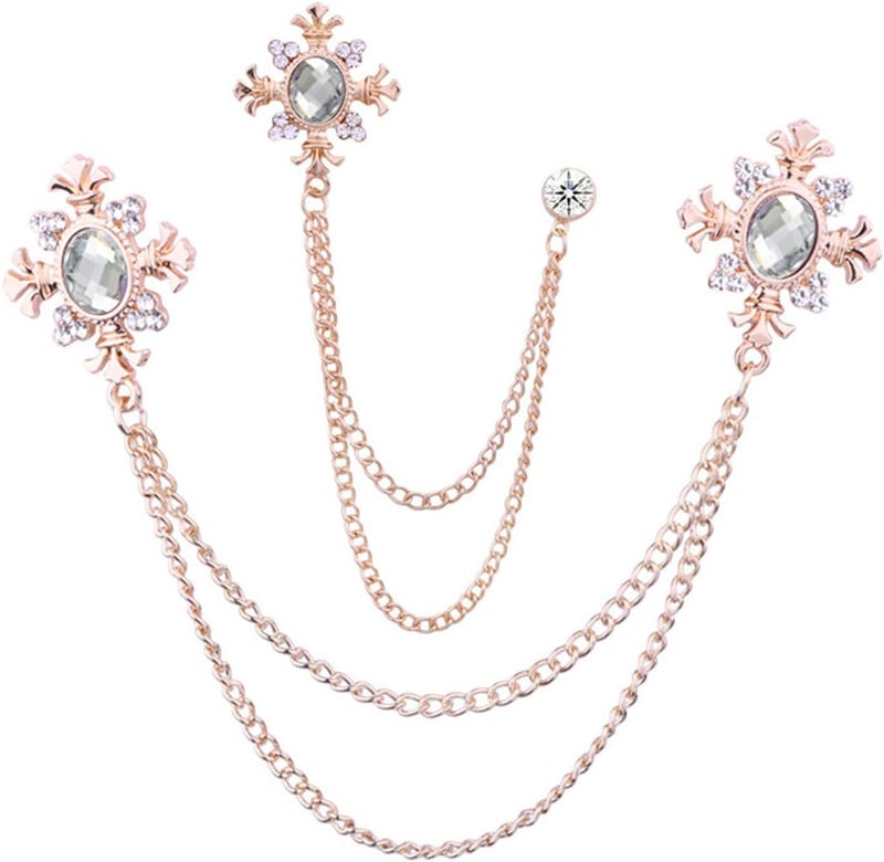 WCRAZYE 2PCS Long Chain Brooch Crystal Tassel Brooch Pin Gem Brooch Fashion Scarf Tie Pins for Women Men Wedding - Image 1